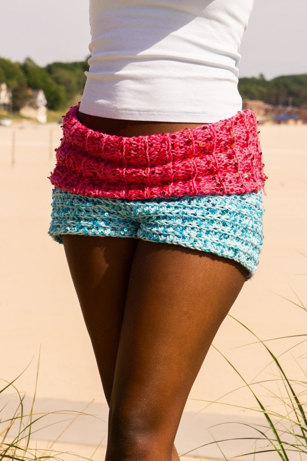 Pink And Blue Sequin Shorts